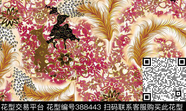 欧美羽毛传统印花华亿平台下载（图片编号: 388443） - 瓦栏（Walan）