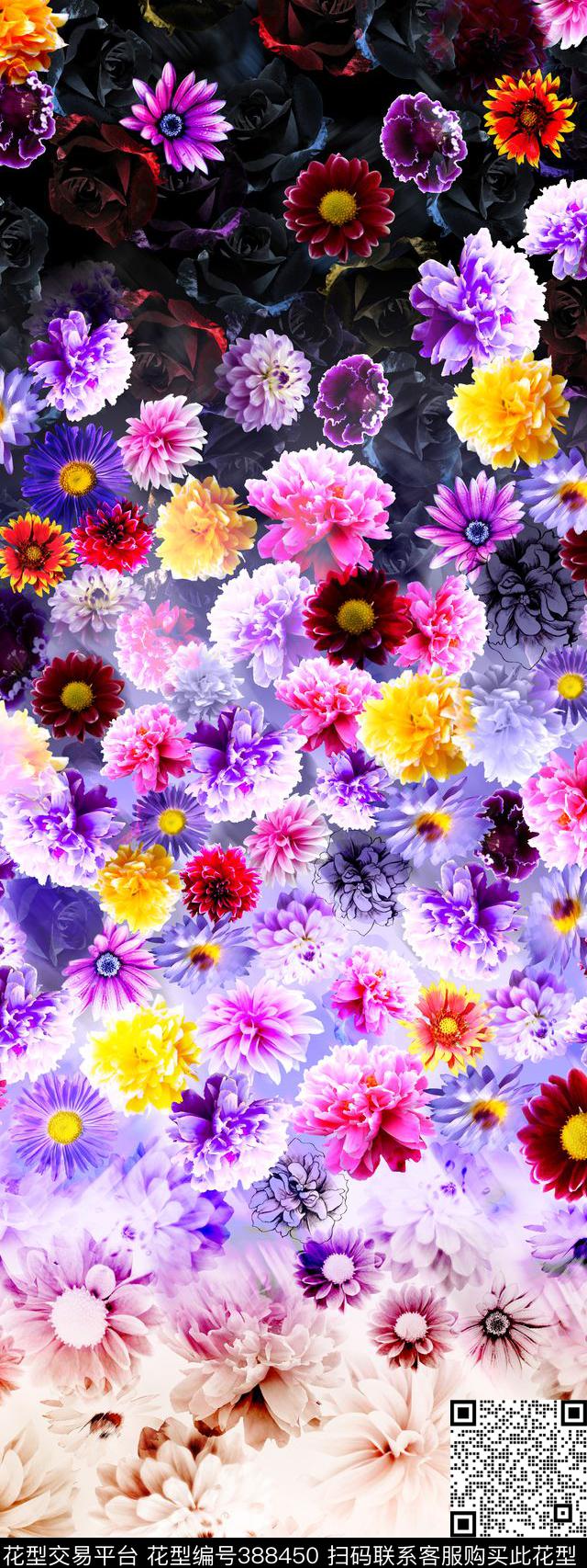时尚花卉45*120cm\300dpi\tiff数码印花华亿平台下载（图片编号: 388450） - 瓦栏（Walan）