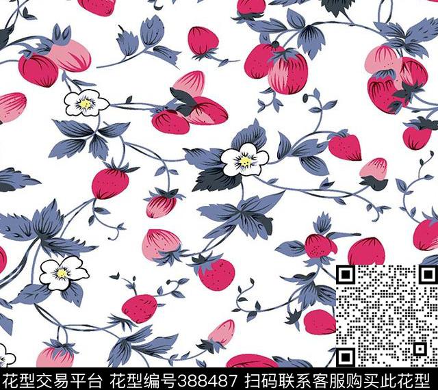 草莓清新花卉传统印花华亿平台下载（图片编号: 388487） - 瓦栏（Walan）