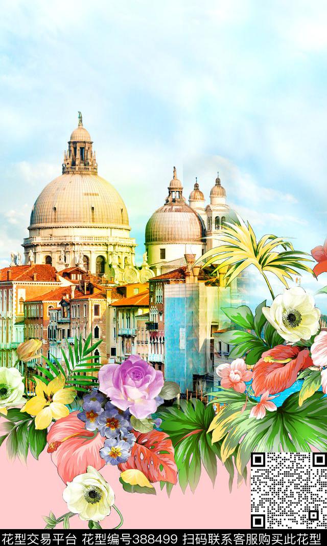 时尚风景花卉数码印花华亿平台下载（图片编号: 388499） - 瓦栏（Walan）