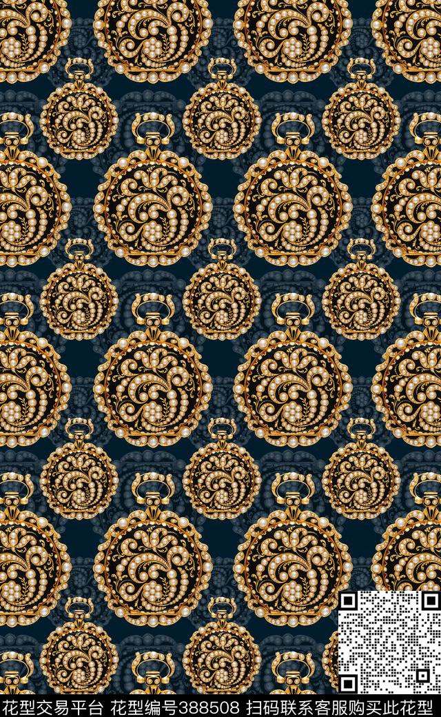 复古珠宝珍珠数码印花华亿平台下载（图片编号: 388508） - 瓦栏（Walan）