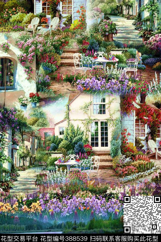 别墅花园欧式数码印花华亿平台下载（图片编号: 388539） - 瓦栏（Walan）