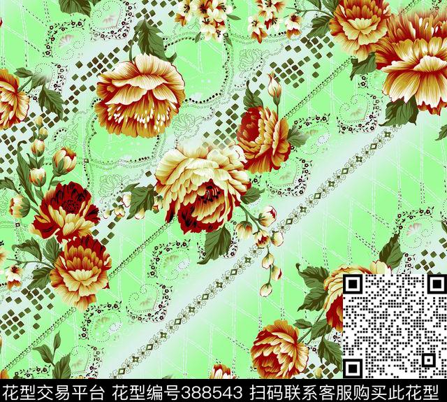 欧美玫瑰花传统印花华亿平台下载（图片编号: 388543） - 瓦栏（Walan）