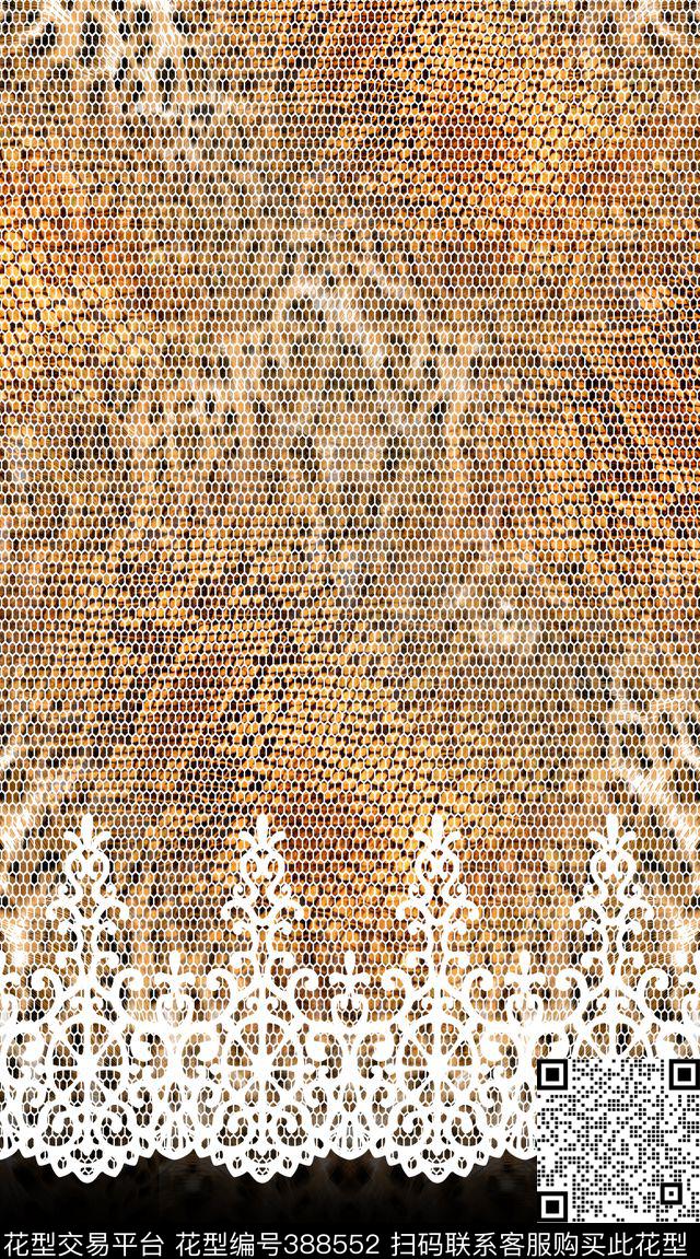 蕾丝花边动物纹服装数码印花华亿平台下载（图片编号: 388552） - 瓦栏（Walan）