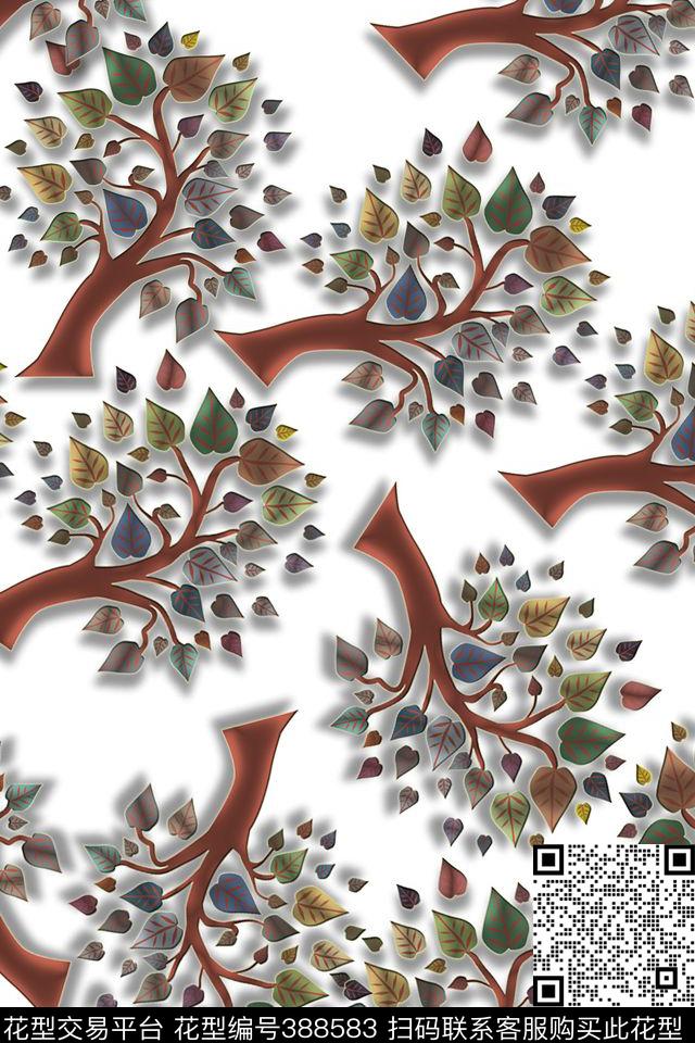 3D立体感阴影手绘小树提花传统印花华亿平台下载（图片编号: 388583） - 瓦栏（Walan）