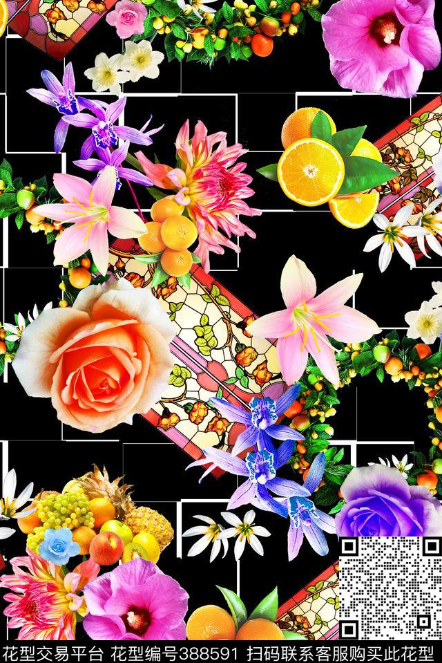 花卉水果几何数码印花华亿平台下载（图片编号: 388591） - 瓦栏（Walan）