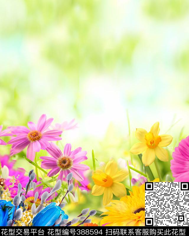 菊花郁金香枝干数码印花华亿平台下载（图片编号: 388594） - 瓦栏（Walan）