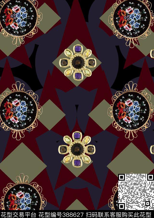 宝石集合珠宝组合数码印花华亿平台下载（图片编号: 388627） - 瓦栏（Walan）