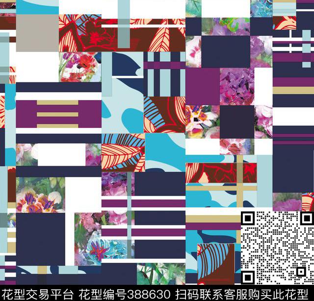 格子过度花数码印花华亿平台下载（图片编号: 388630） - 瓦栏（Walan）