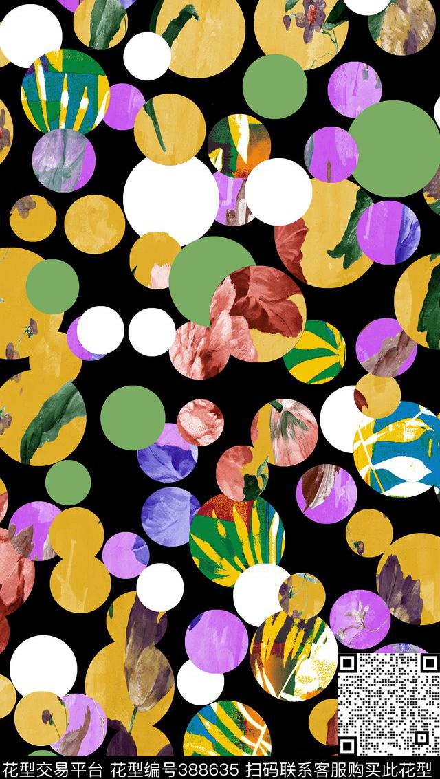 格子抽像花数码印花华亿平台下载（图片编号: 388635） - 瓦栏（Walan）