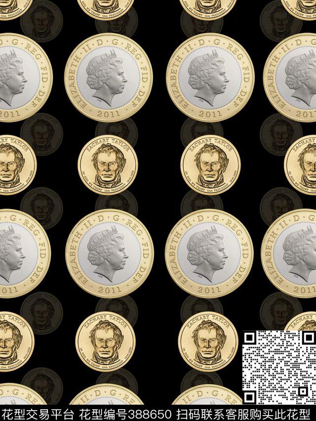 复古硬币钱币头像数码印花华亿平台下载（图片编号: 388650） - 瓦栏（Walan）
