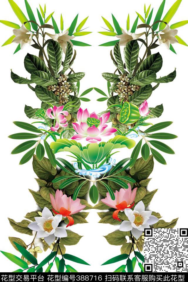 休闲植物荷花定位女装数码印花华亿平台下载（图片编号: 388716） - 瓦栏（Walan）