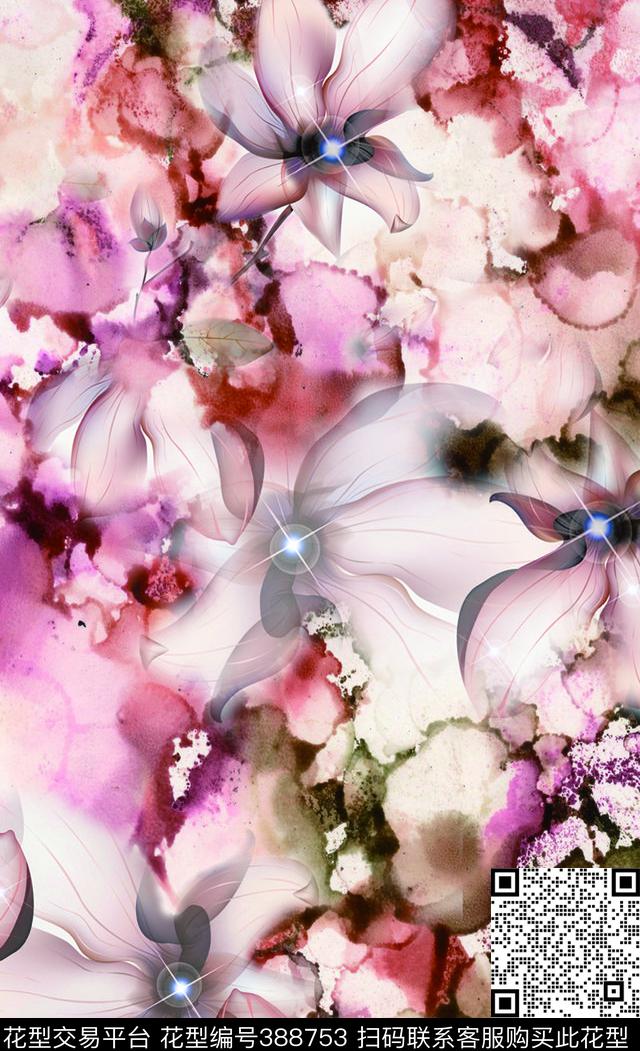 抽象花卉数码印花华亿平台下载（图片编号: 388753） - 瓦栏（Walan）