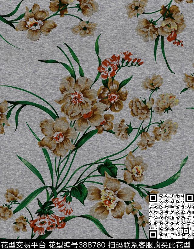 花朵花卉玉兰花数码印花华亿平台下载（图片编号: 388760） - 瓦栏（Walan）