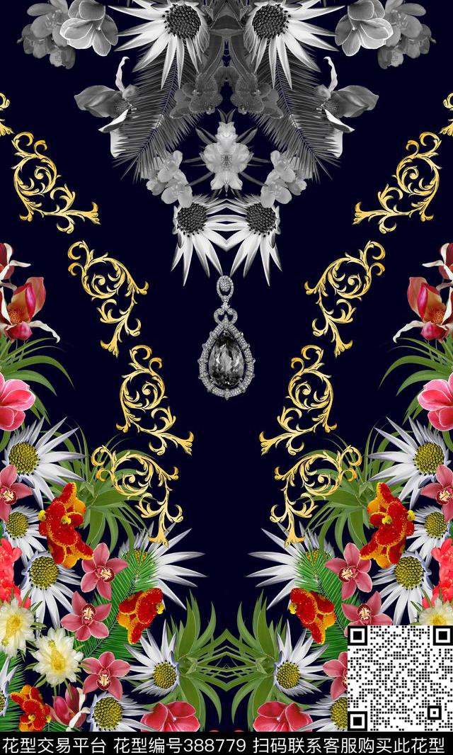 欧式花纹写实花卉时尚流行数码印花华亿平台下载（图片编号: 388779） - 瓦栏（Walan）