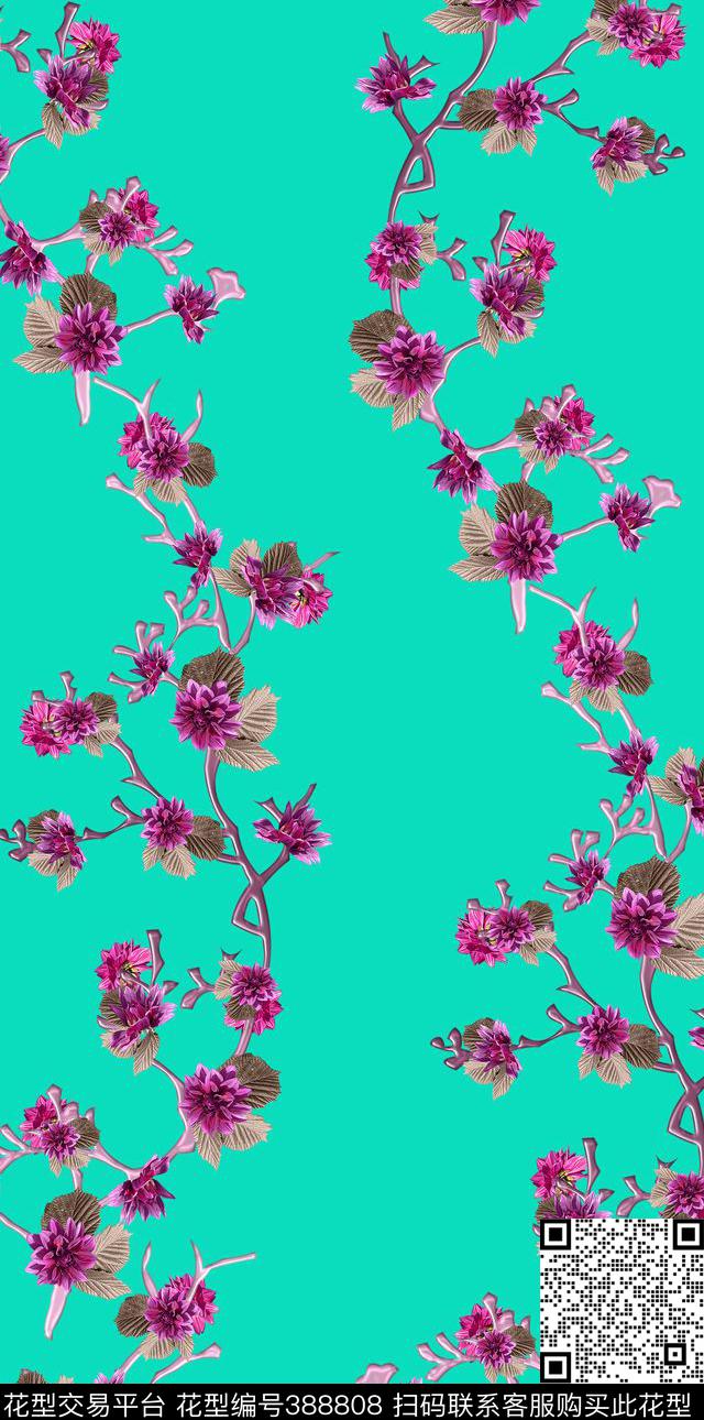 紫色蔓藤流行时尚数码印花华亿平台下载（图片编号: 388808） - 瓦栏（Walan）