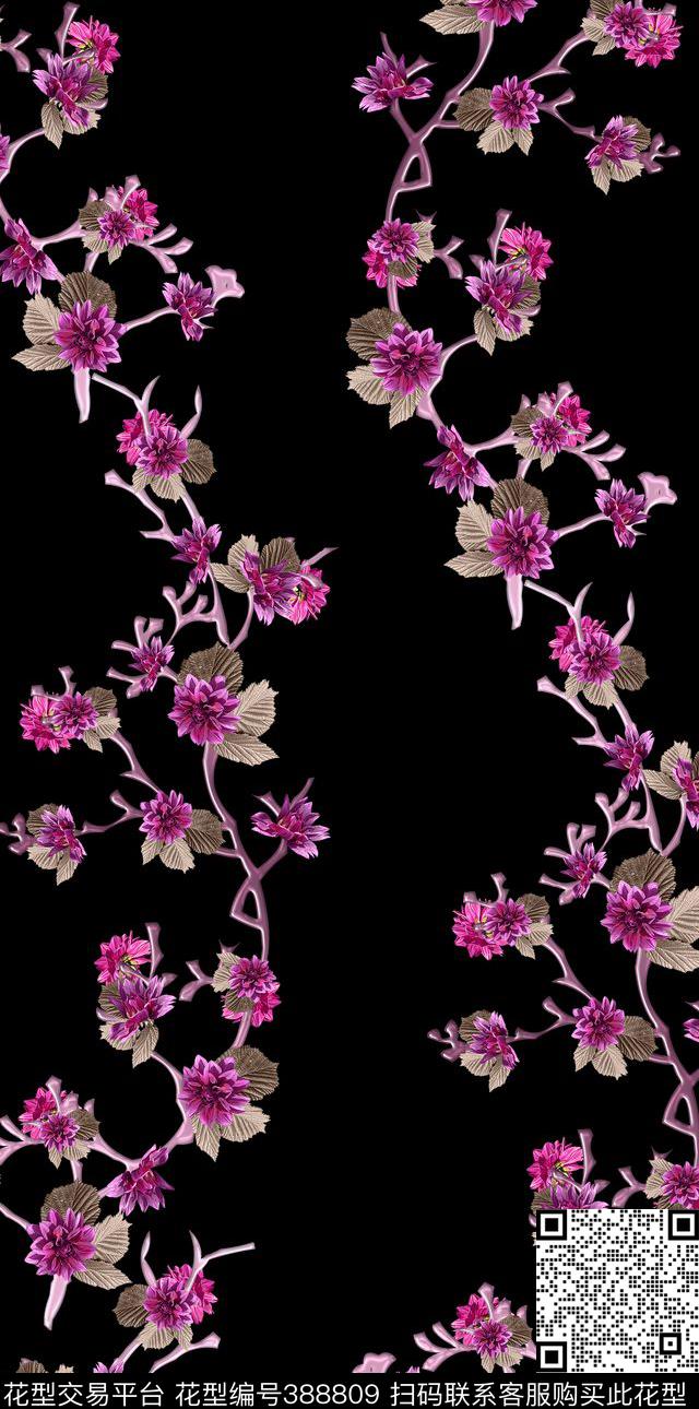 紫色蔓藤流行时尚数码印花华亿平台下载（图片编号: 388809） - 瓦栏（Walan）