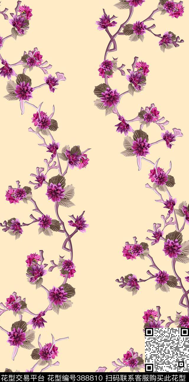 紫色蔓藤流行时尚数码印花华亿平台下载（图片编号: 388810） - 瓦栏（Walan）