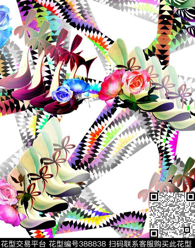 大牌油画几何鞋子色块数码印花华亿平台下载（图片编号: 388838） - 瓦栏（Walan）