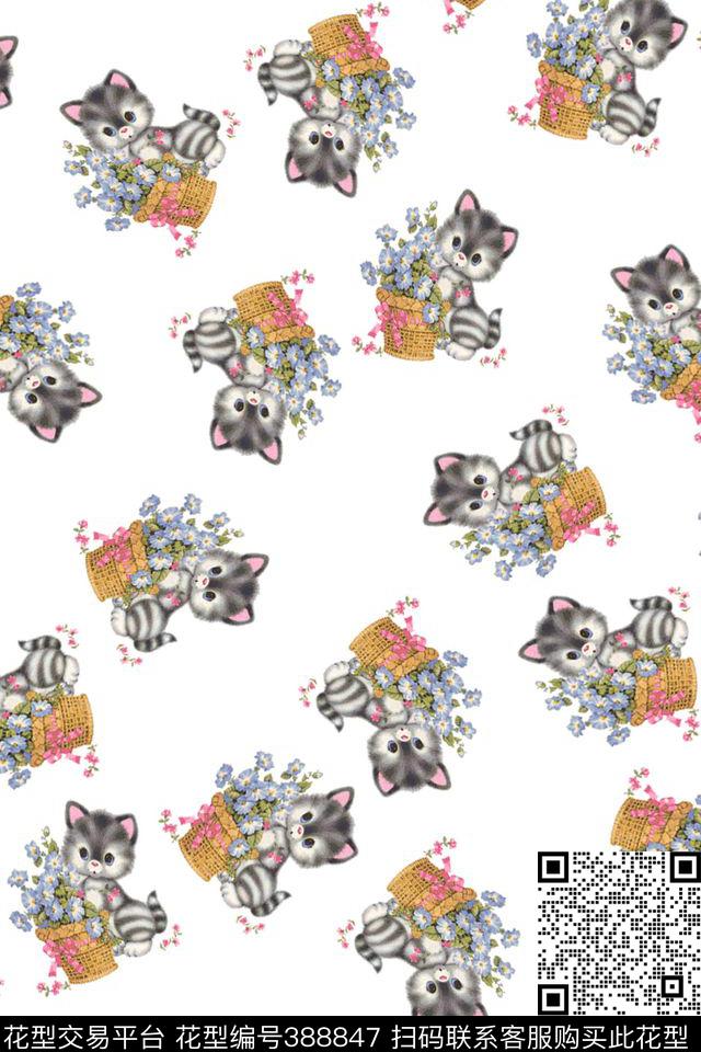 波点风格手绘猫猫传统印花华亿平台下载（图片编号: 388847） - 瓦栏（Walan）