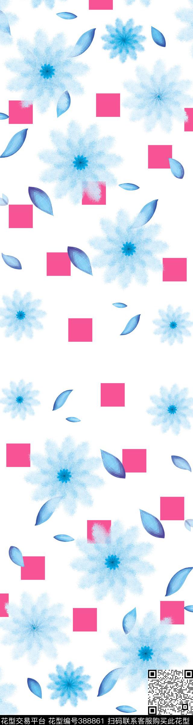 高端大牌色块简单手绘花传统印花华亿平台下载（图片编号: 388861） - 瓦栏（Walan）