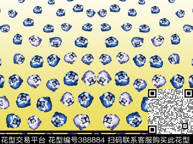 花卉青花循环数码印花华亿平台下载（图片编号: 388884） - 瓦栏（Walan）