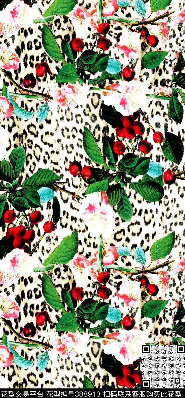 豹纹樱桃花数码印花华亿平台下载（图片编号: 388913） - 瓦栏（Walan）