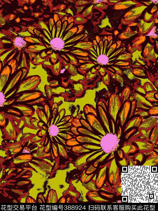 流行花卉流行现代传统印花华亿平台下载（图片编号: 388924） - 瓦栏（Walan）