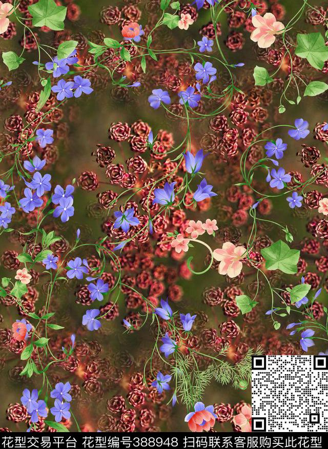 花卉坚果小碎花数码印花华亿平台下载（图片编号: 388948） - 瓦栏（Walan）