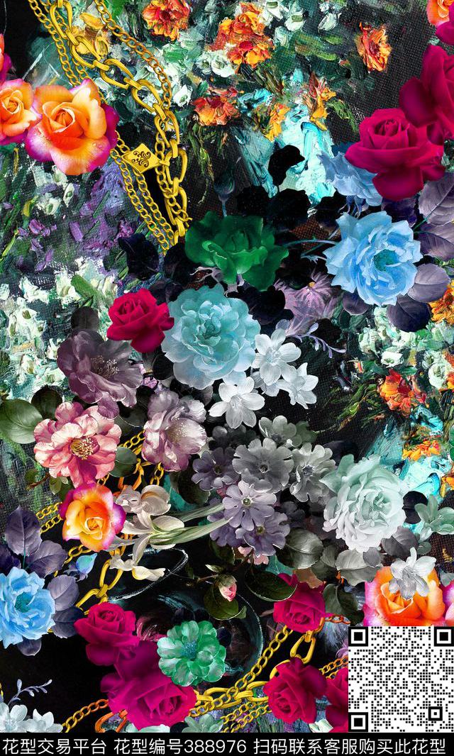 混搭花卉数码印花华亿平台下载（图片编号: 388976） - 瓦栏（Walan）
