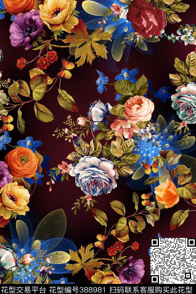 高雅油画花卉光影数码印花华亿平台下载（图片编号: 388981） - 瓦栏（Walan）