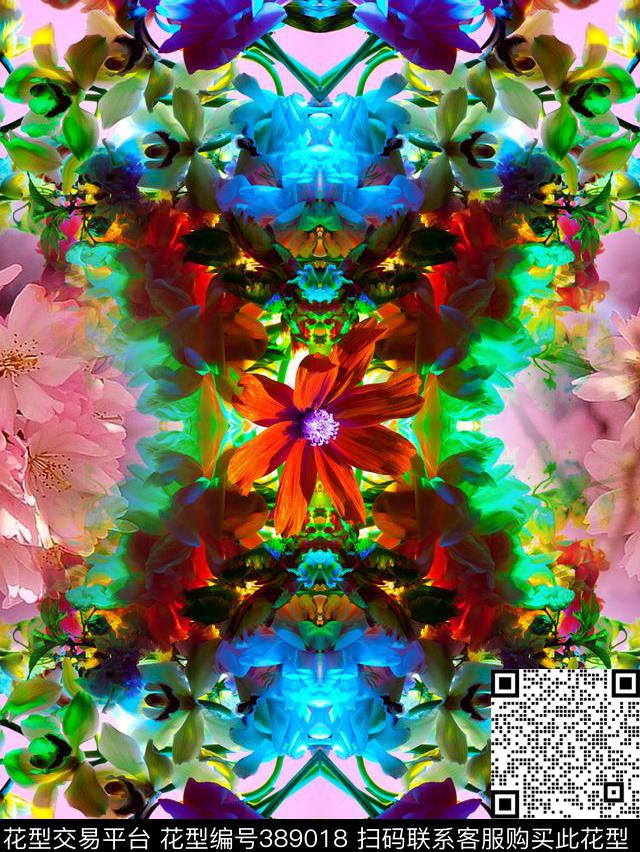 抽象花手绘花数码印花华亿平台下载（图片编号: 389018） - 瓦栏（Walan）
