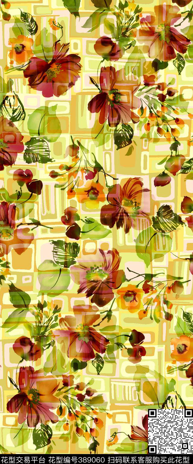 花海砖格花卉数码印花华亿平台下载（图片编号: 389060） - 瓦栏（Walan）