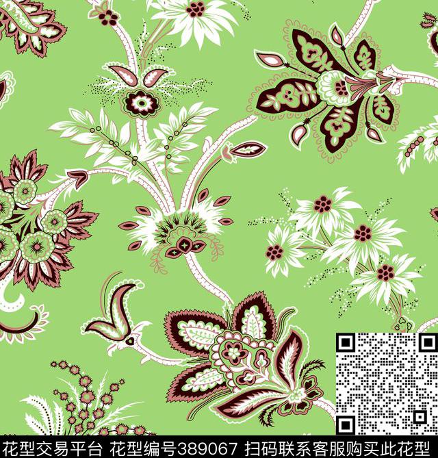 中国风抽象花传统印花华亿平台下载（图片编号: 389067） - 瓦栏（Walan）