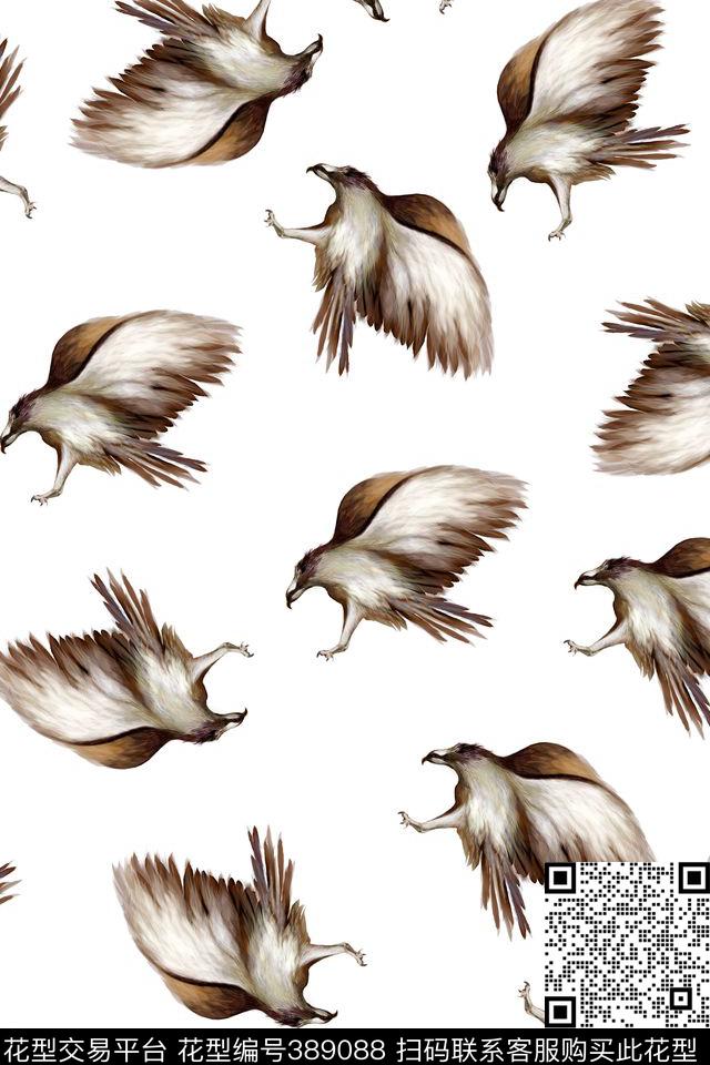 复古手绘雄鹰数码印花华亿平台下载（图片编号: 389088） - 瓦栏（Walan）