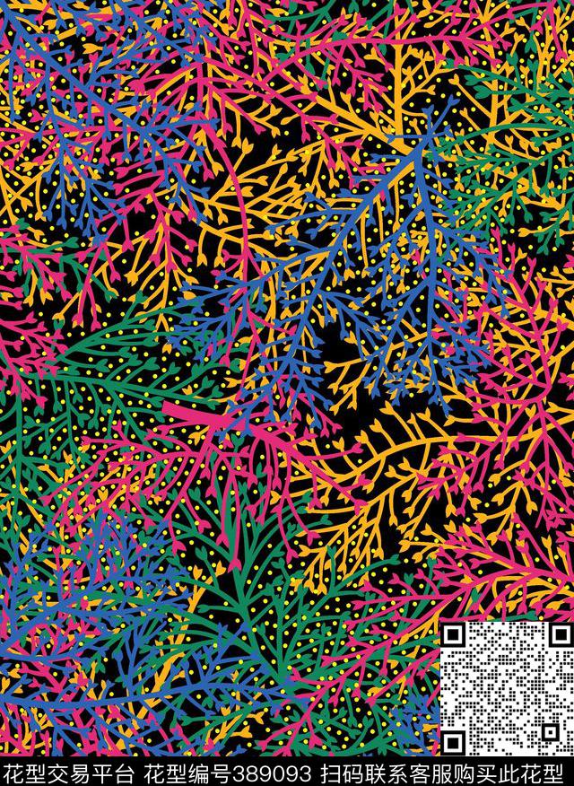 中国风树枝抽象传统印花华亿平台下载（图片编号: 389093） - 瓦栏（Walan）