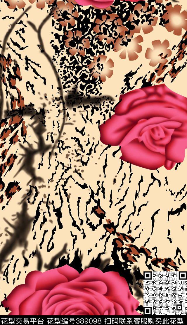 中国风大玫瑰花传统印花华亿平台下载（图片编号: 389098） - 瓦栏（Walan）