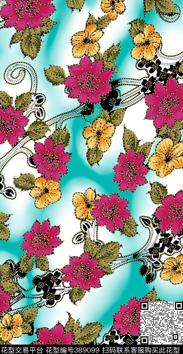 植物花腾中国风传统印花华亿平台下载（图片编号: 389099） - 瓦栏（Walan）
