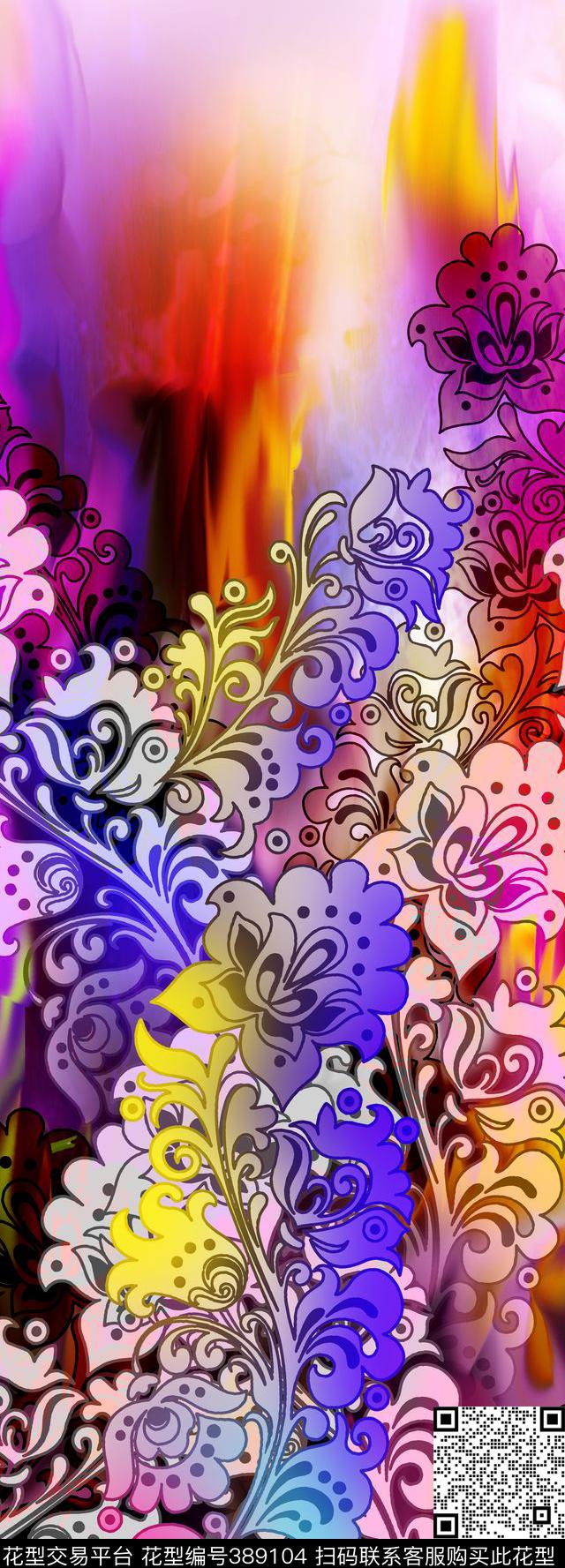 田园花写意数码印花华亿平台下载（图片编号: 389104） - 瓦栏（Walan）