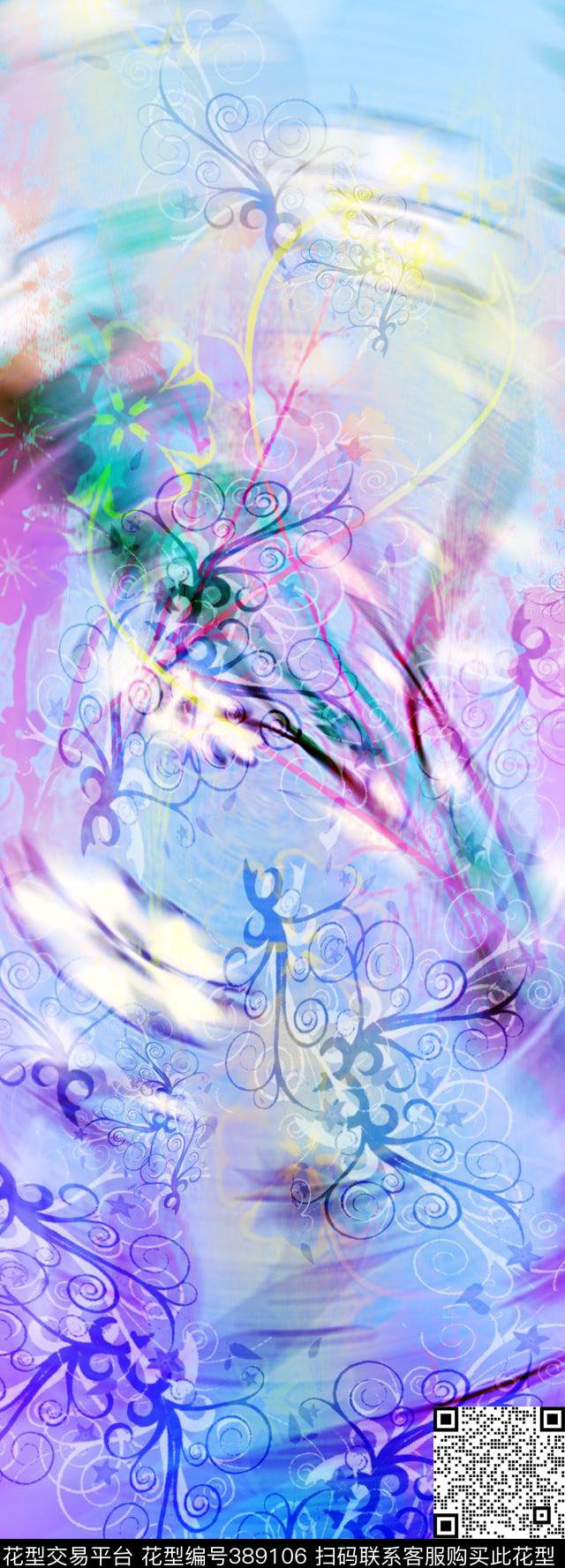 田园花抽象数码印花华亿平台下载（图片编号: 389106） - 瓦栏（Walan）