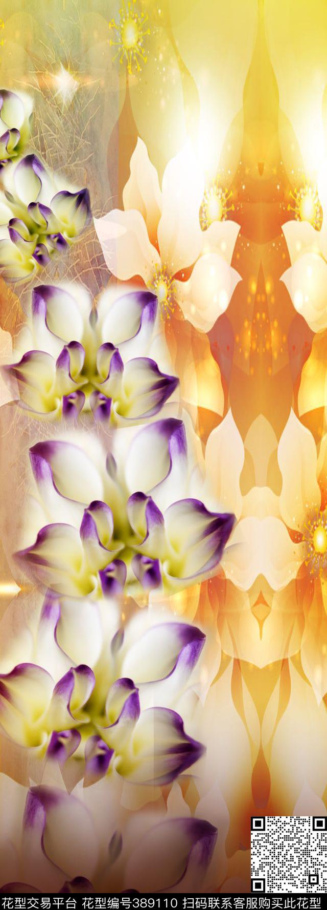 清新抽象花数码印花华亿平台下载（图片编号: 389110） - 瓦栏（Walan）