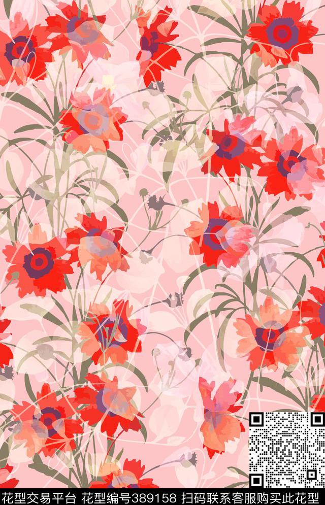 花写意花鸟混搭类数码印花华亿平台下载（图片编号: 389158） - 瓦栏（Walan）
