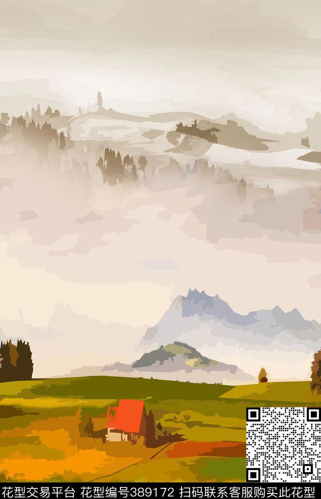风景写意自然、街头等风光传统印花华亿平台下载（图片编号: 389172） - 瓦栏（Walan）