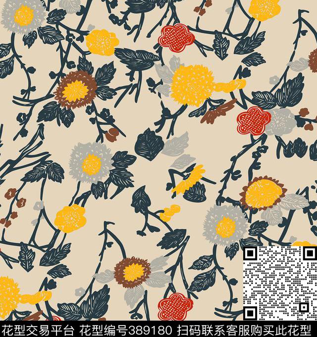 韩版花朵印花传统印花华亿平台下载（图片编号: 389180） - 瓦栏（Walan）