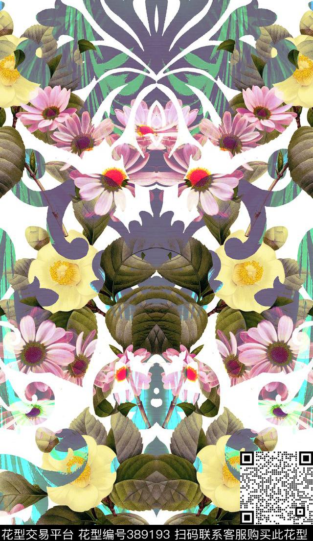 定位花卉镜像数码印花华亿平台下载（图片编号: 389193） - 瓦栏（Walan）