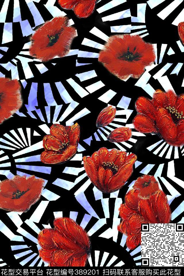花卉几何几何花卉数码印花华亿平台下载（图片编号: 389201） - 瓦栏（Walan）