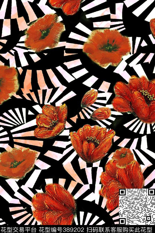 几何花卉几何花卉数码印花华亿平台下载（图片编号: 389202） - 瓦栏（Walan）