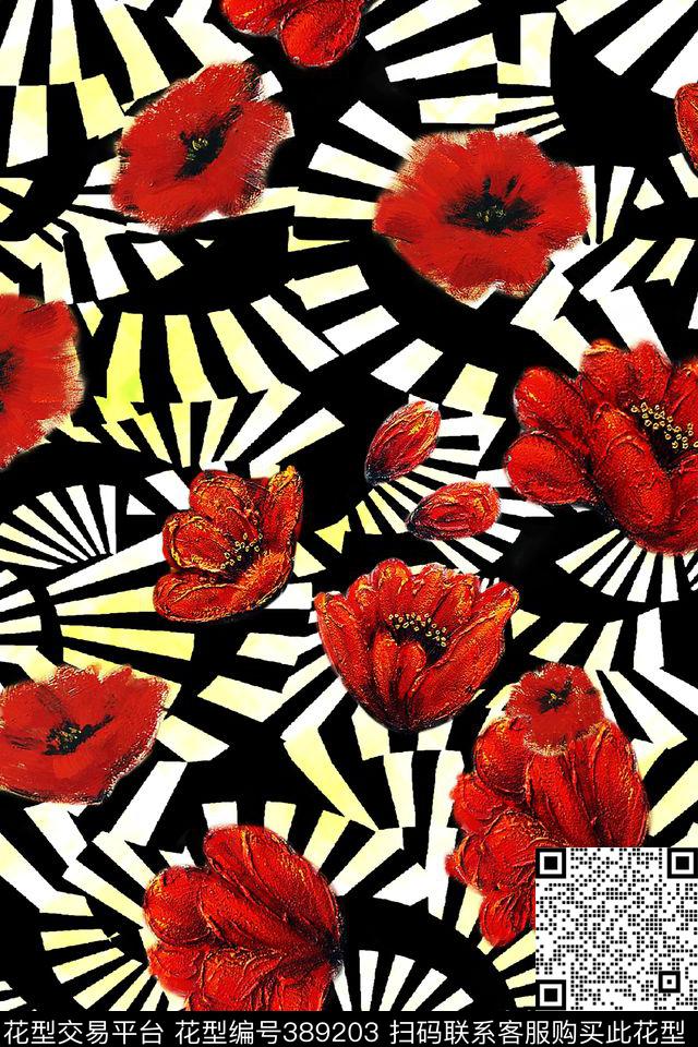 几何花卉几何花卉数码印花华亿平台下载（图片编号: 389203） - 瓦栏（Walan）