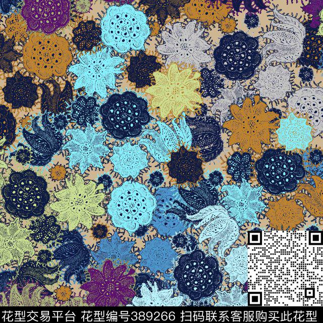 蕾丝花卉抽象传统印花华亿平台下载（图片编号: 389266） - 瓦栏（Walan）