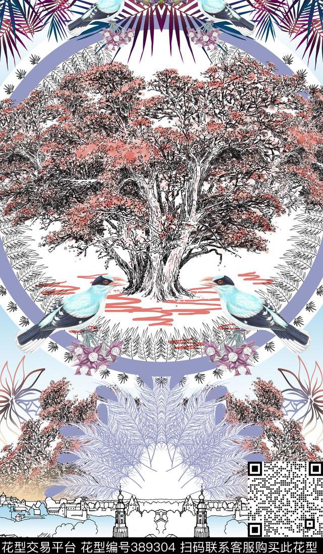 定位对称风景数码印花华亿平台下载（图片编号: 389304） - 瓦栏（Walan）